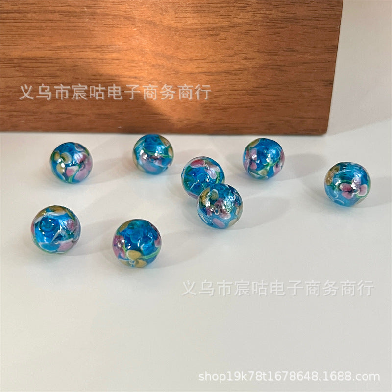 Wholesale 10pcs Glass flower plated and colored through-hole round Beads