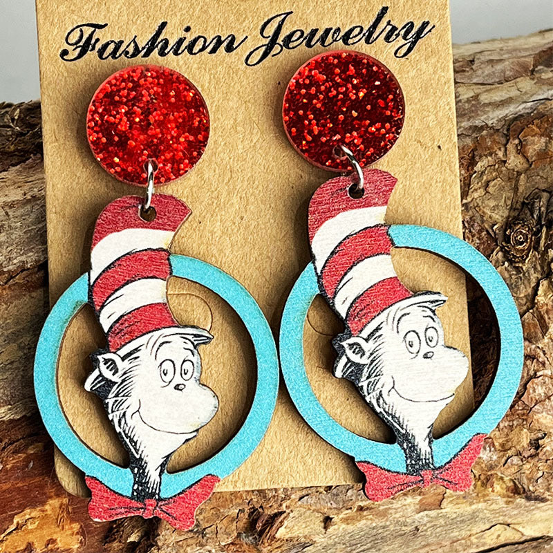 Wholesale Wood Printed Acrylic Fun Earrings