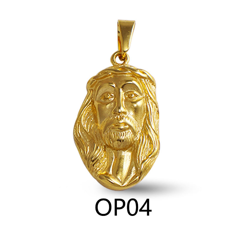 Wholesale Gold long haired portrait diamond studded stainless steel pendant