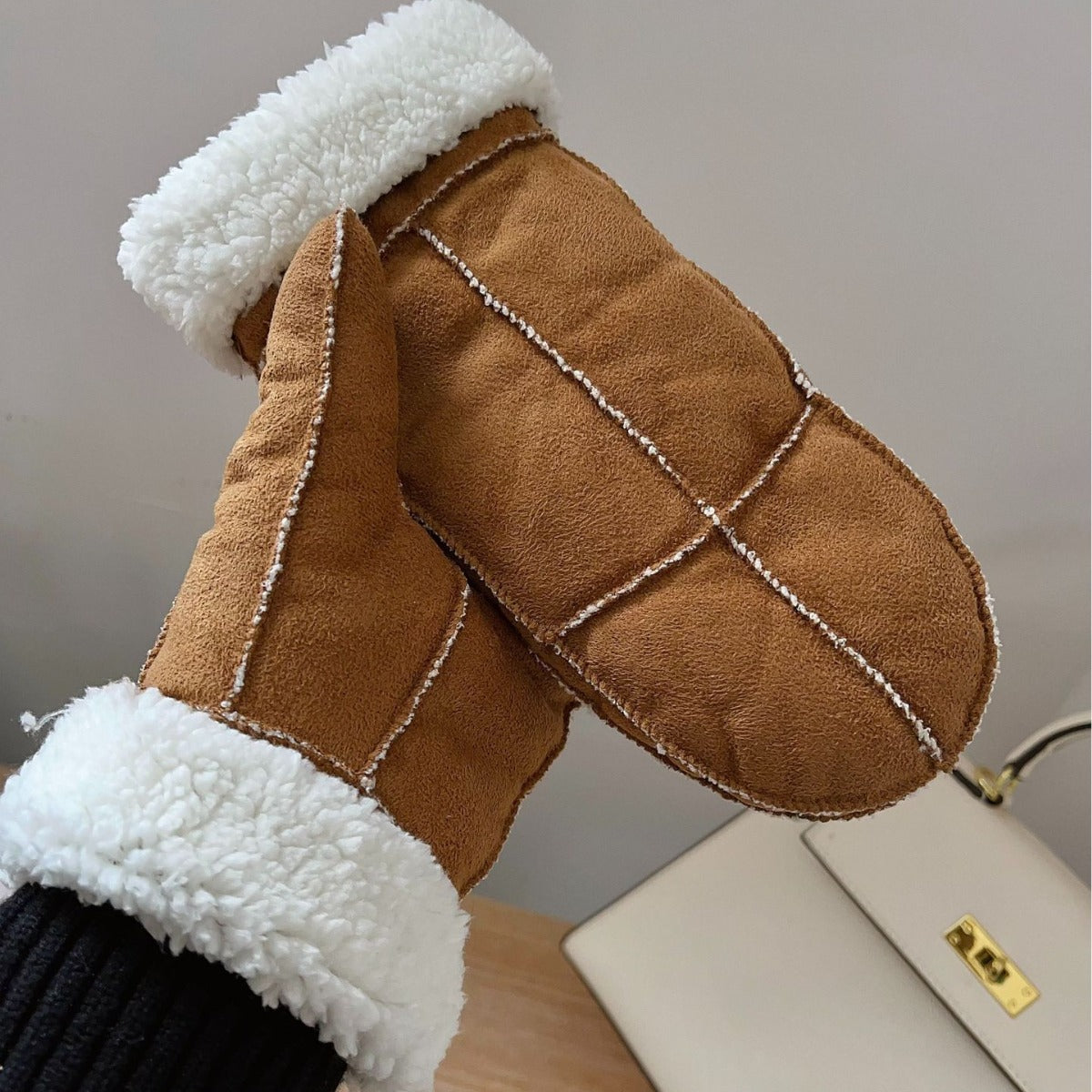 Wholesale Imitation Deer Skin Velvet Cuffed Mittens