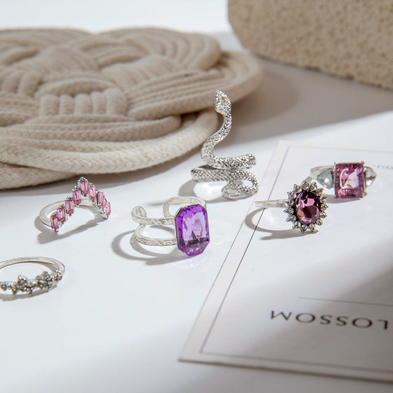Wholesale Purple snake-shaped diamond gemstone ring