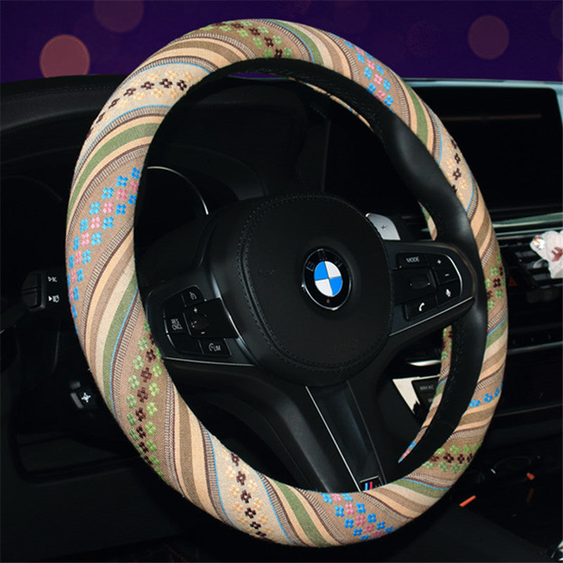 Wholesale Ethnic Style Old Coarse Linen Car Steering Wheel Cover