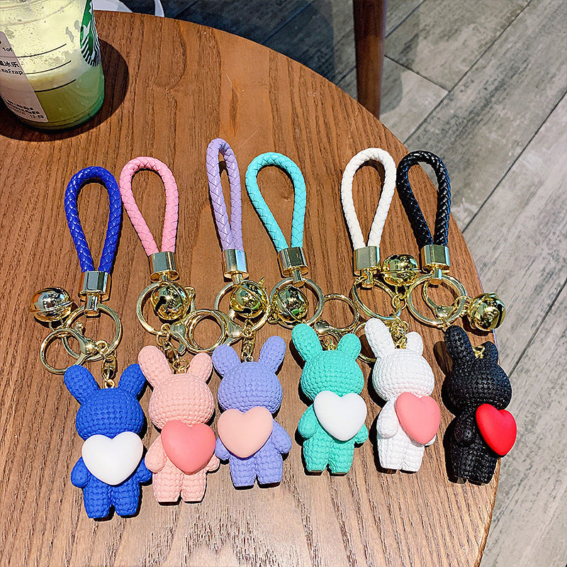 Wholesale Resin Peach Heart Woven Love Rabbit Keychain