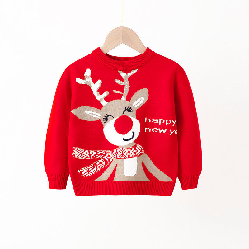 Wholesale Autumn/Winter Christmas Cartoon Round Neck Stretch Knitted Baby Clothes