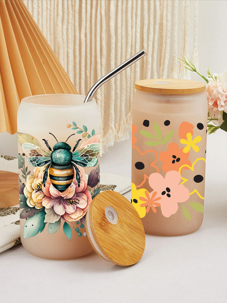 Wholesale Colorful flower bees  16oz Cup UV DTF Wraps