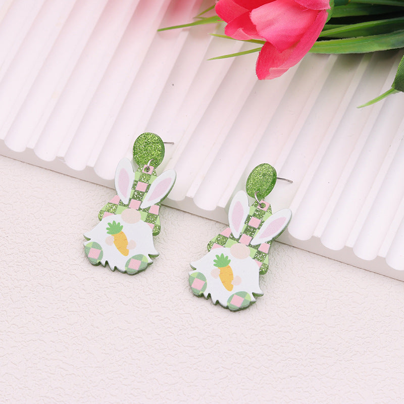 Wholesale Easter rabbit colored printed Easter egg acrylic earrings