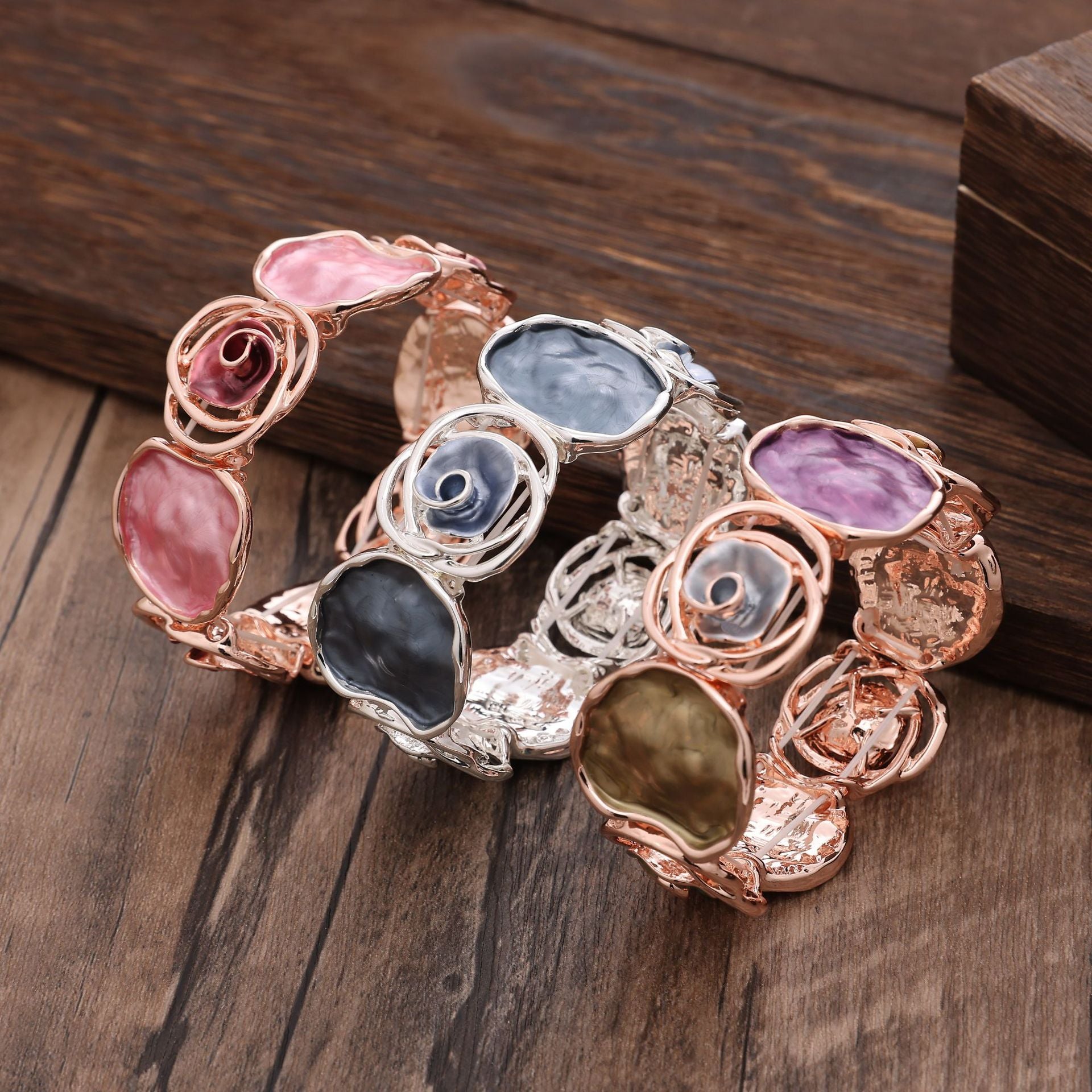 Wholesale Rose Flower Hollow Stitching Alloy Bracelet