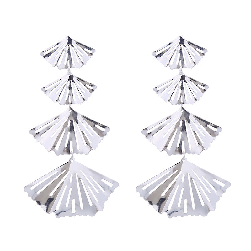 Alloy multi-layered exaggerated scalloped earrings