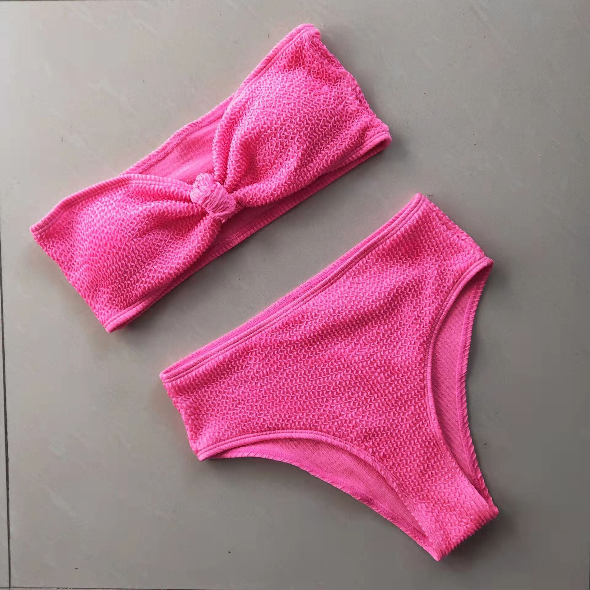 Wholesale Tube Top Split Wavy Fabric High Waist Swimwear