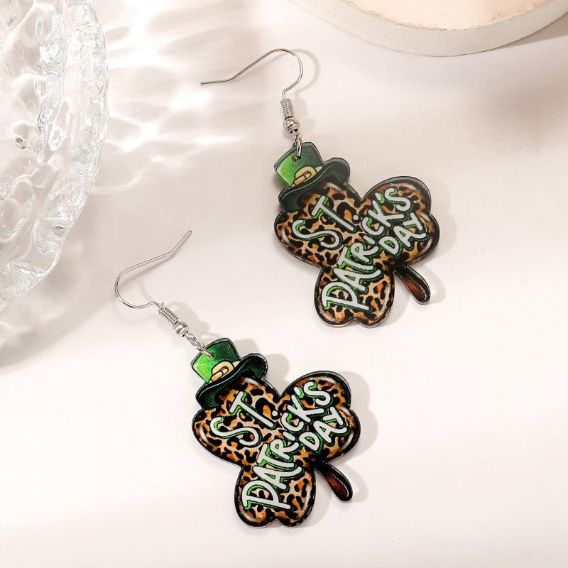 Wholesale St. Patrick's Day Heart Green Lucky Clover Earrings