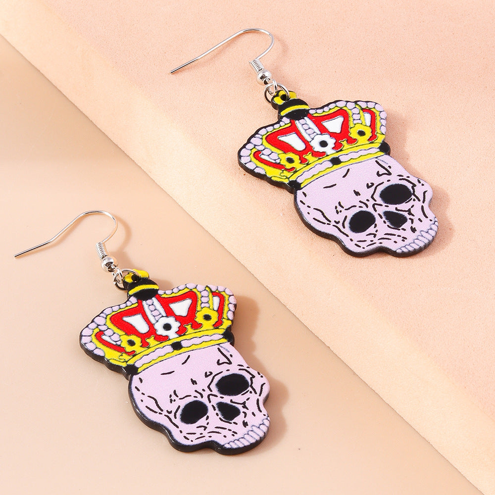 Wholesale Halloween Series Crown Skull Plastic Earrings