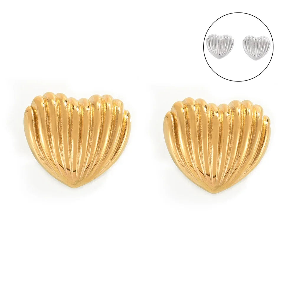 Wholesale Heart earrings vertical stripes titanium steel gold-plated earrings