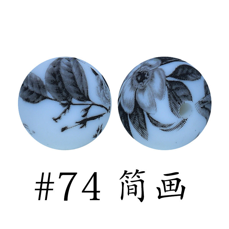 Wholesale 50pcs 16mm Print Silicone Beads Colorful Silicone Water Transfer Beads