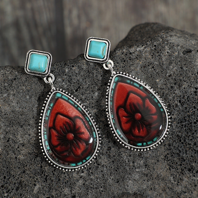 Wholesale Droplet shaped Flower Vintage Bohemian Alloy Earrings