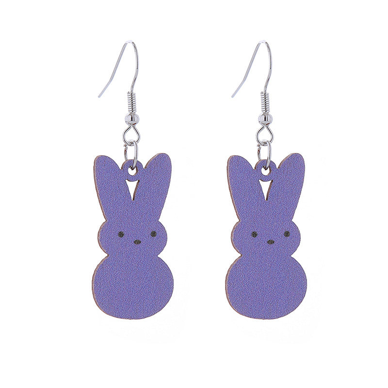 Wholesale Easter Candy Color Bunny Wooden Earrings