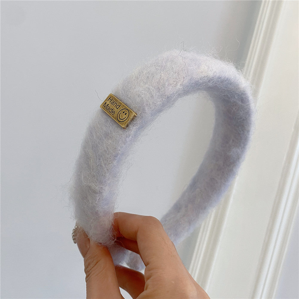 Wholesale Autumn and Winter Letter Sticker Mink Hair Sponge Headband