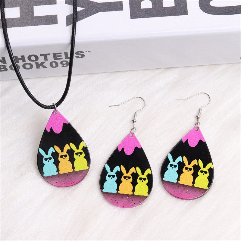 Wholesale Easter color sunglasses Rabbit printed earrings earrings female acrylic simple personalized earrings