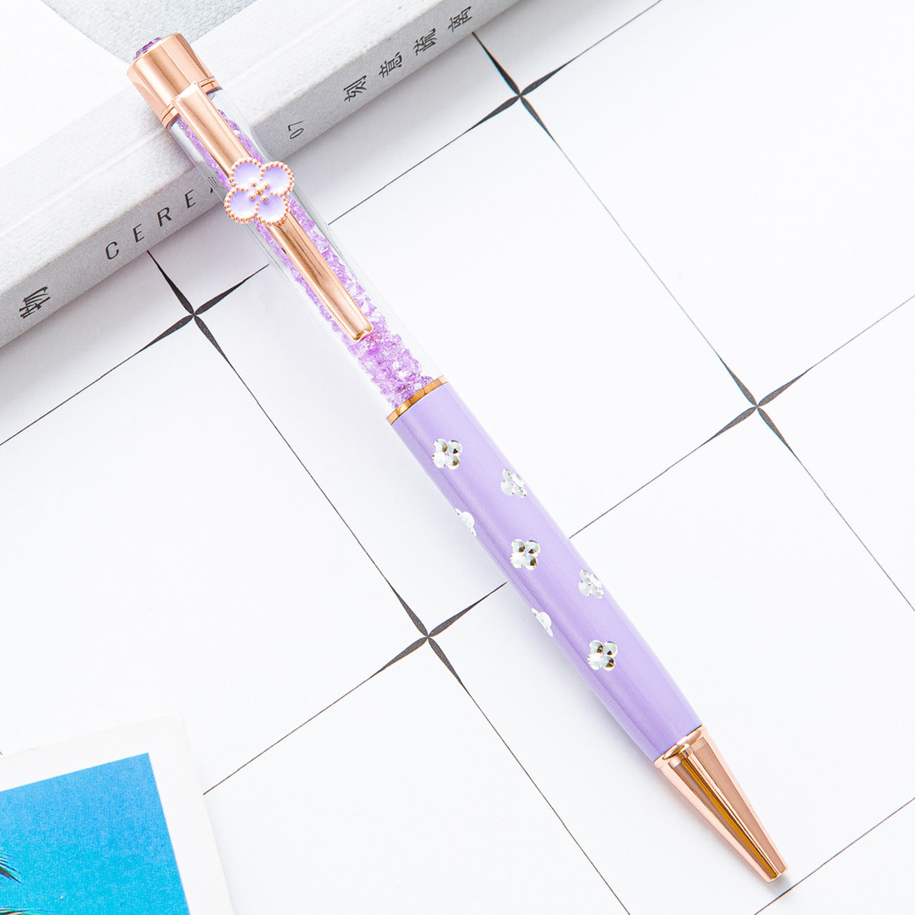 Bolígrafo de cristal de trébol de metal al por mayor