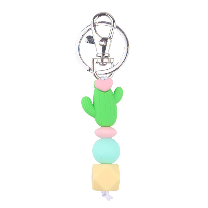 Wholesale Cartoon 3D Cactus Silicone Beaded Keychain