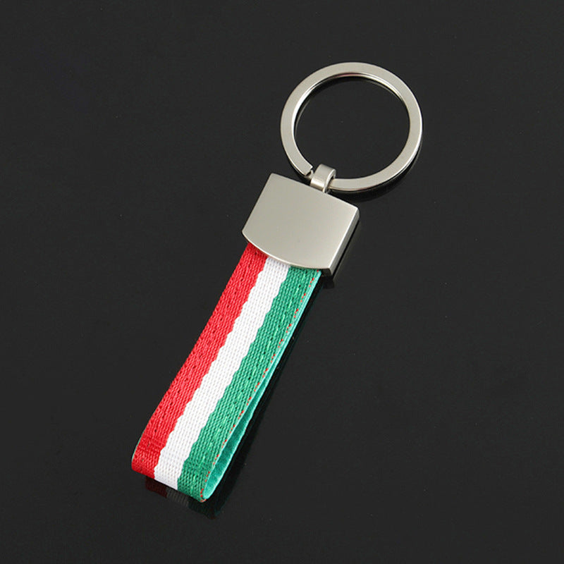 Wholesale 2pcs Three Color Nylon Woven Belt Zinc Alloy Keychain