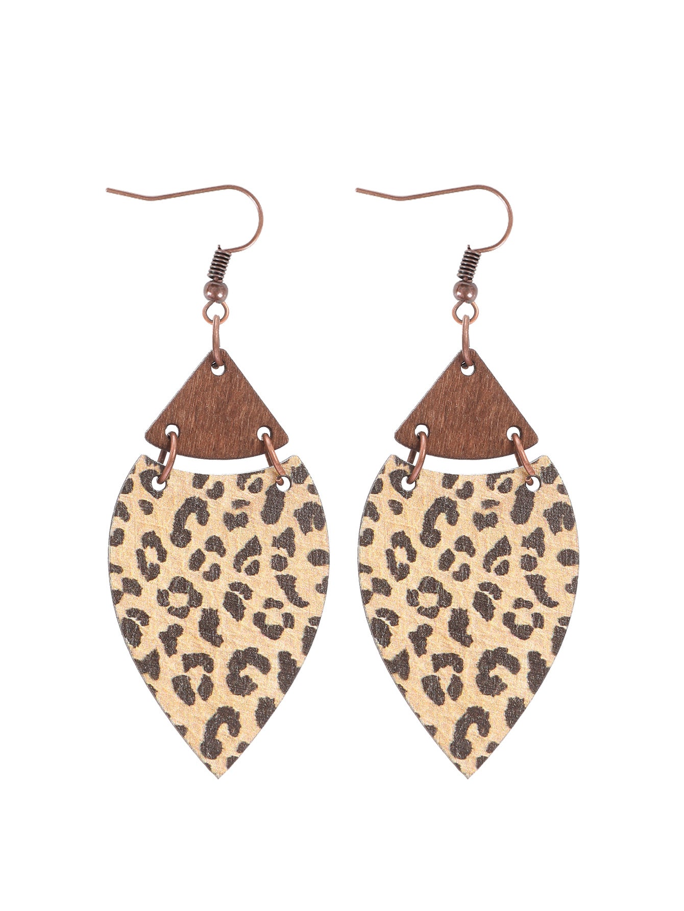 Wholesale Retro Leopard Leaf Splicing Woodblock Fashion Exaggerated Earrings