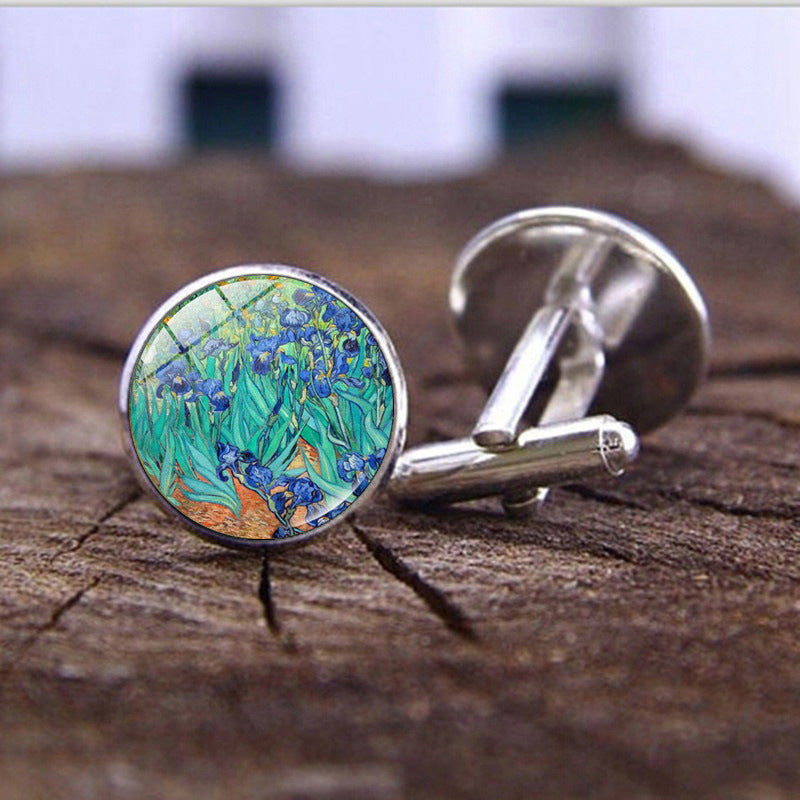 Wholesale Alloy Van Gogh Starry Night Sunflower Time Gemstone Cufflinks