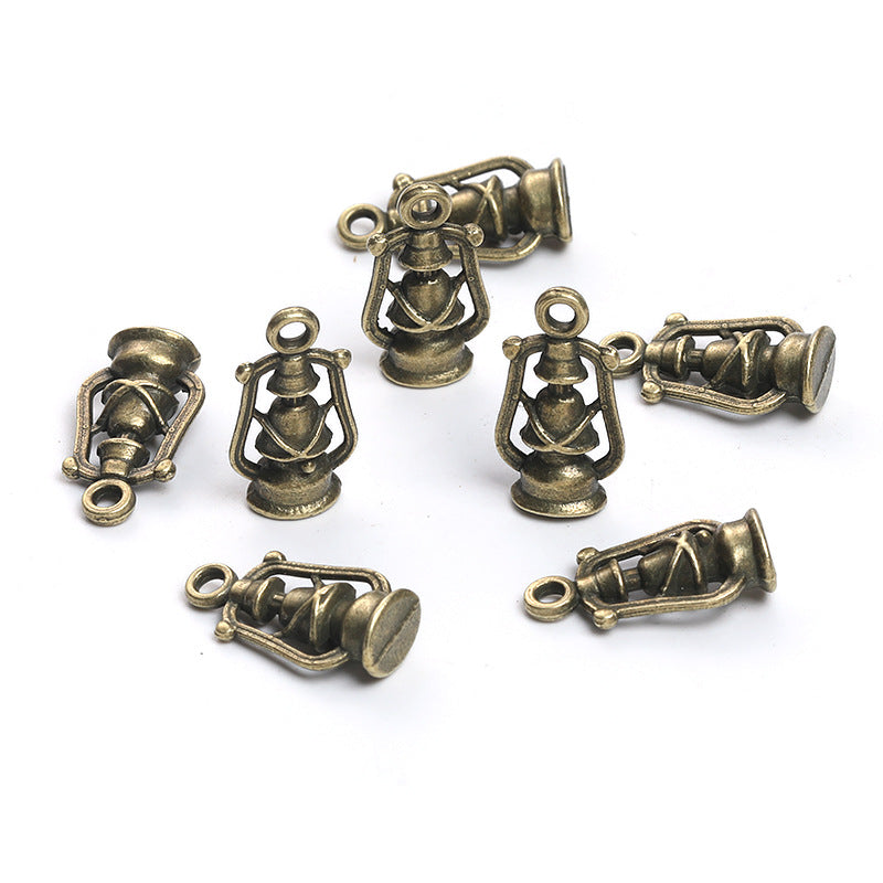 Wholesale Vintage Alloy Kerosene Lamp Pendant DIY Jewelry Accessory Antique Bronze Finish For Necklace Bag Charm Gift