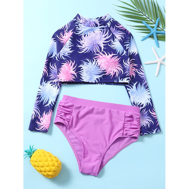 Wholesale High Waist Floral Solid Color Swimwear