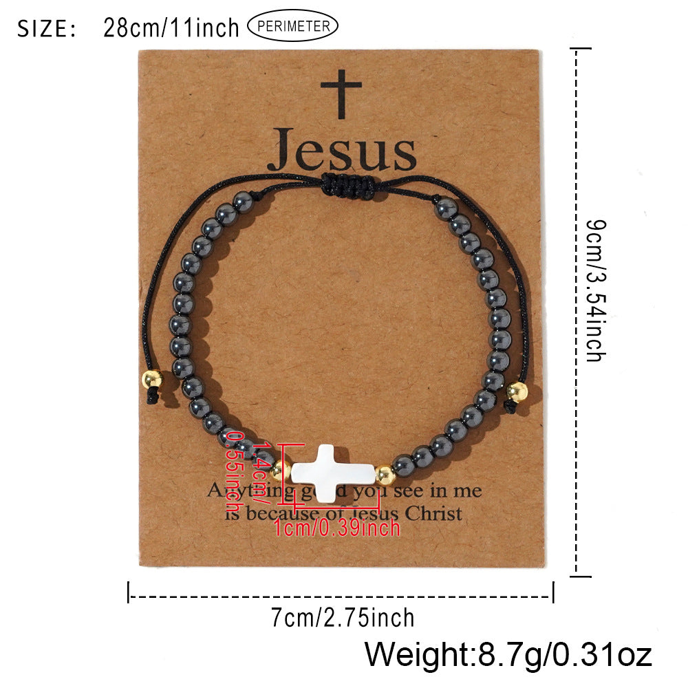 Wholesale Shell Cross Black Gallstone Beaded Bracelet