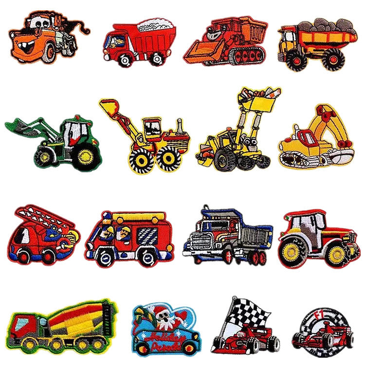 Wholesale Stylish Construction Vehicle Embroidery Patches Self Adhesive Polyester Cloth Applique For Clothing And DIY