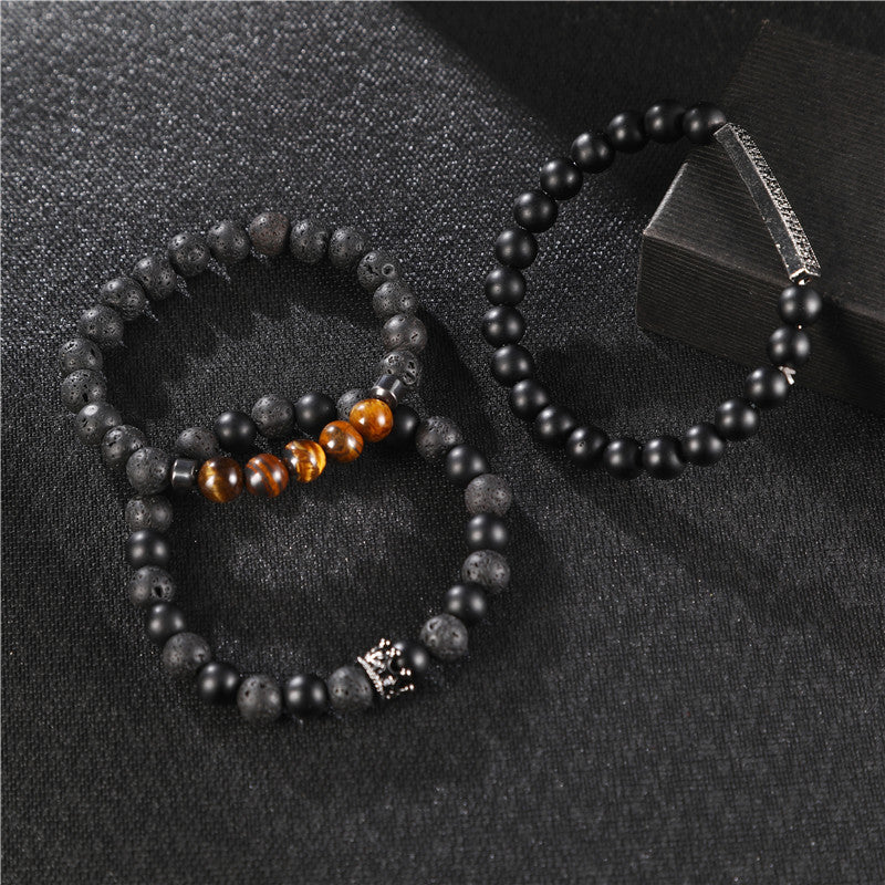 Wholesale Black Matte Stone Lava Stone Zircon Crown Bracelet