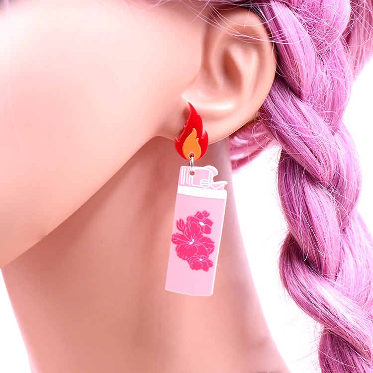 Wholesale New Flame Dragon Flower Acrylic Flame Lighter Earrings