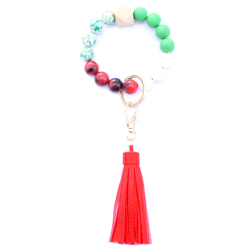 Wholesale Acrylic Beads Wooden Beads PU Tassel Bracelet Keychain