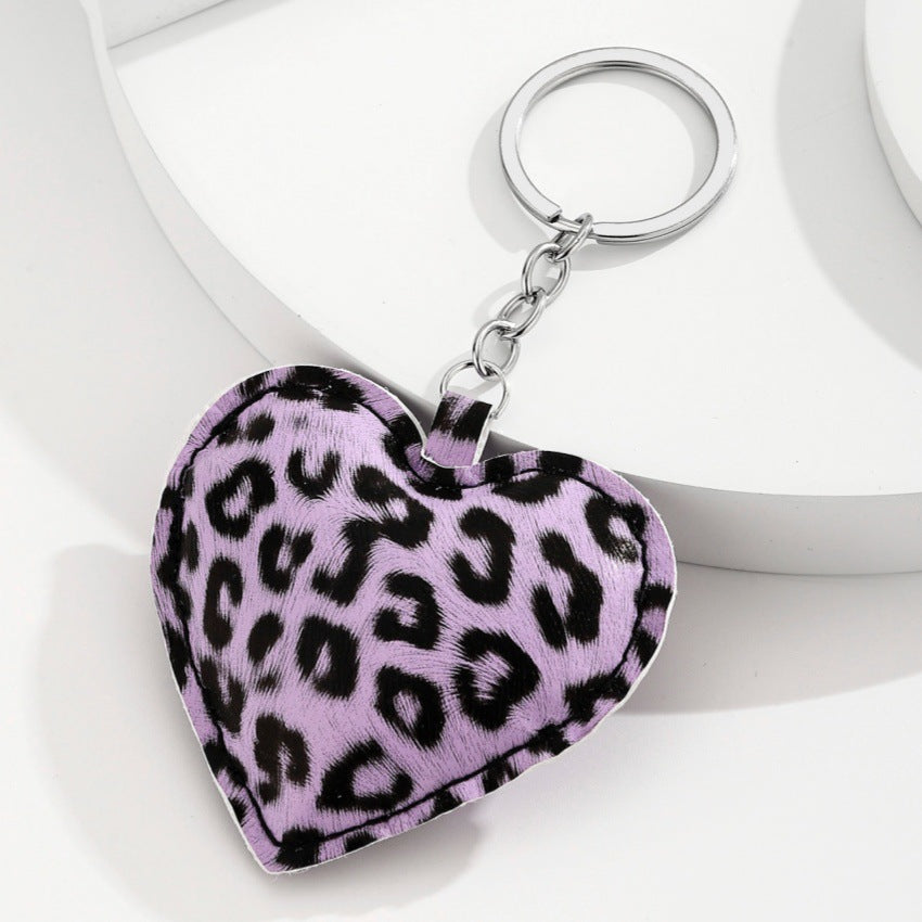 Wholesale PU Leopard Print Cotton Filled Heart Keychain Pendant