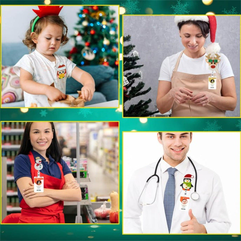 Wholesale Christmas Gift Felt 3D Santa Sock Badge Scroll Retractable Keychain