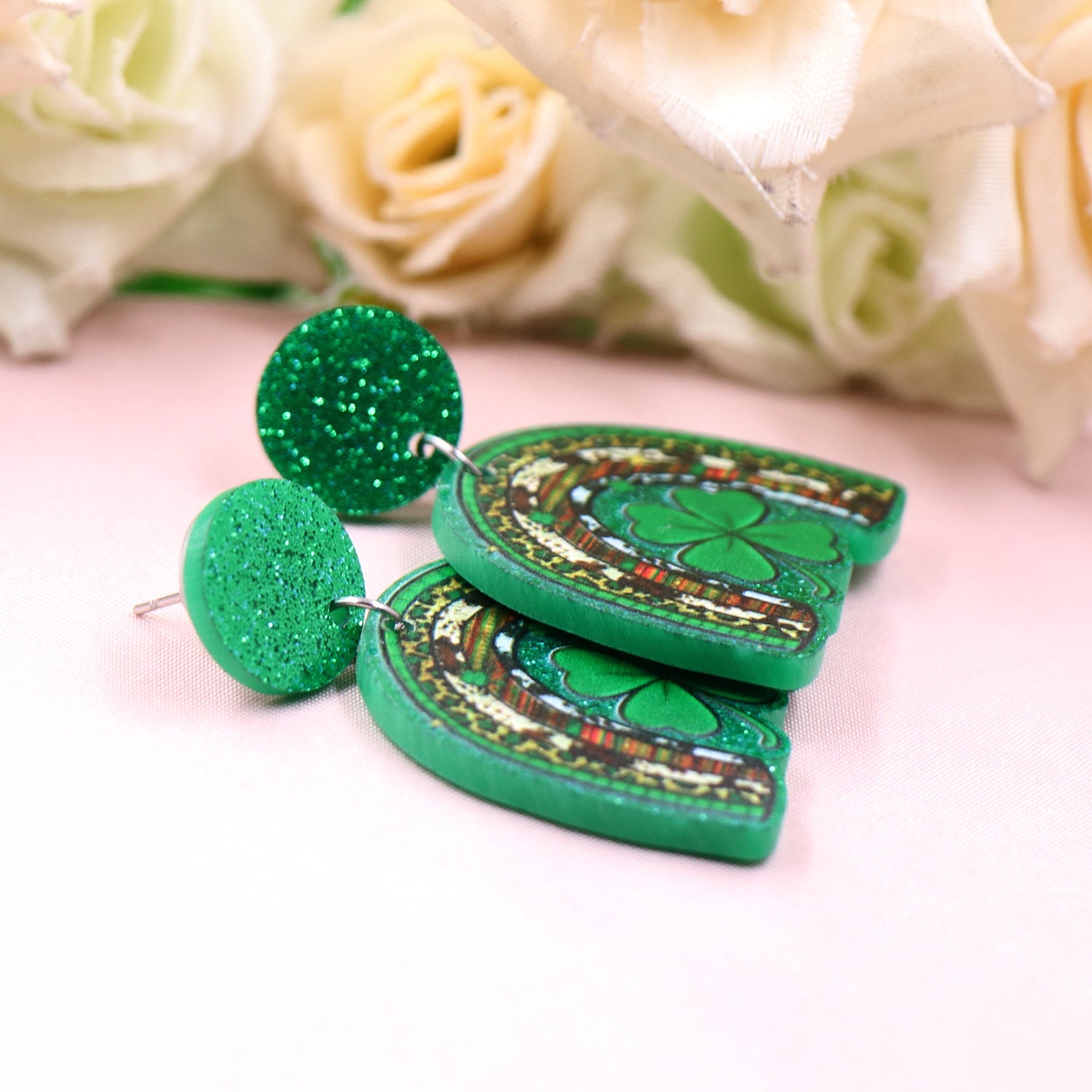 Wholesale Patrick's Day Lucky Clover Acrylic Earrings