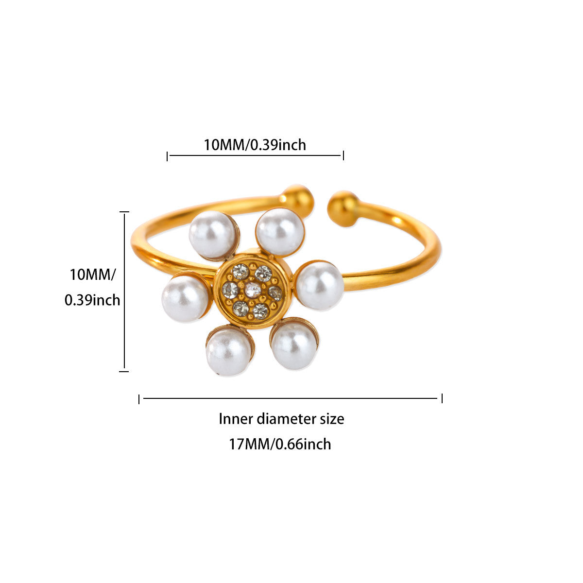 Wholesale Luxury Zircon Pearl Heart-Shaped Adjustable Opening Ring