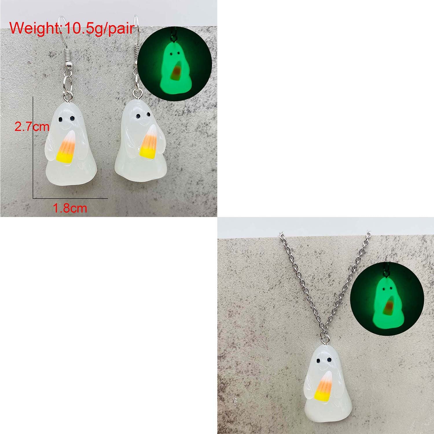 Wholesale  3D Glow-in-the-Dark Ghost Pumpkin Candy Corn Pendant Earrings