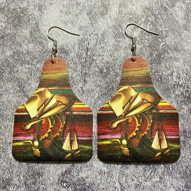 Wholesale Western Vintage Bohemian Water Drop Leather Earrings