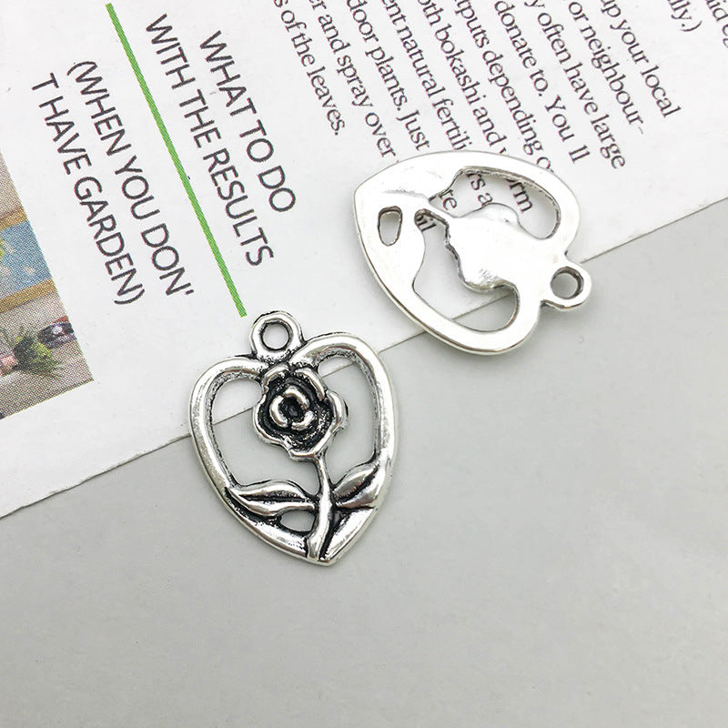 Wholesale 1 Retro Drip Oil Silver Alloy Rose DIY Pendant