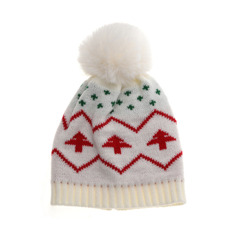 Wholesale Children's Warm Hat Fur Ball Christmas Tree Jacquard Knitted Hat