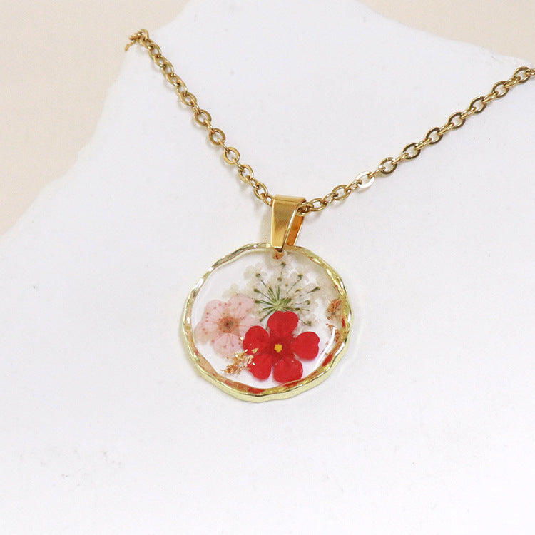 Wholesale 6pcs Moon Series Dried Flower Handmade Epoxy Pendant Necklace