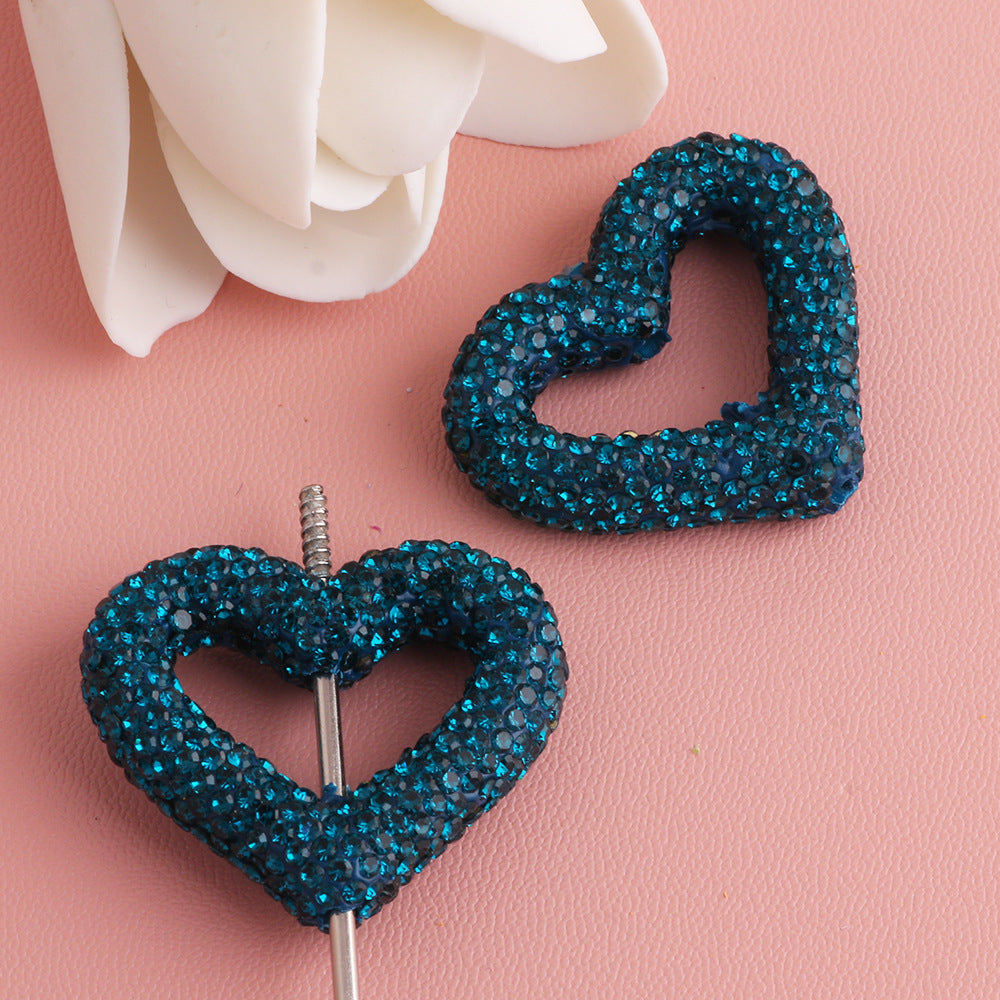 Wholesale 10pcs Hollow out heart-shaped water drill filled with clay straight hole beads