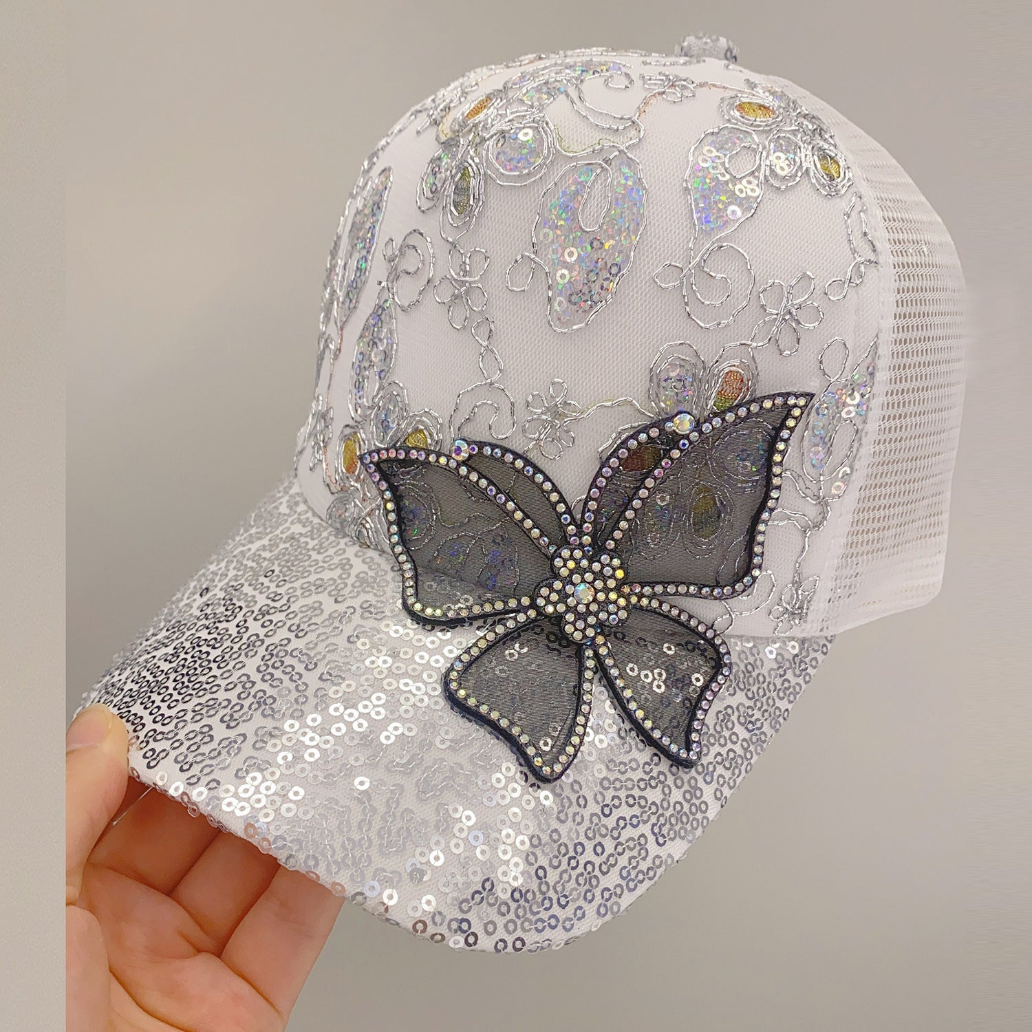 Wholesale Sequined butterfly fashion sun protection sun shading breathable hip-hop baseball cap