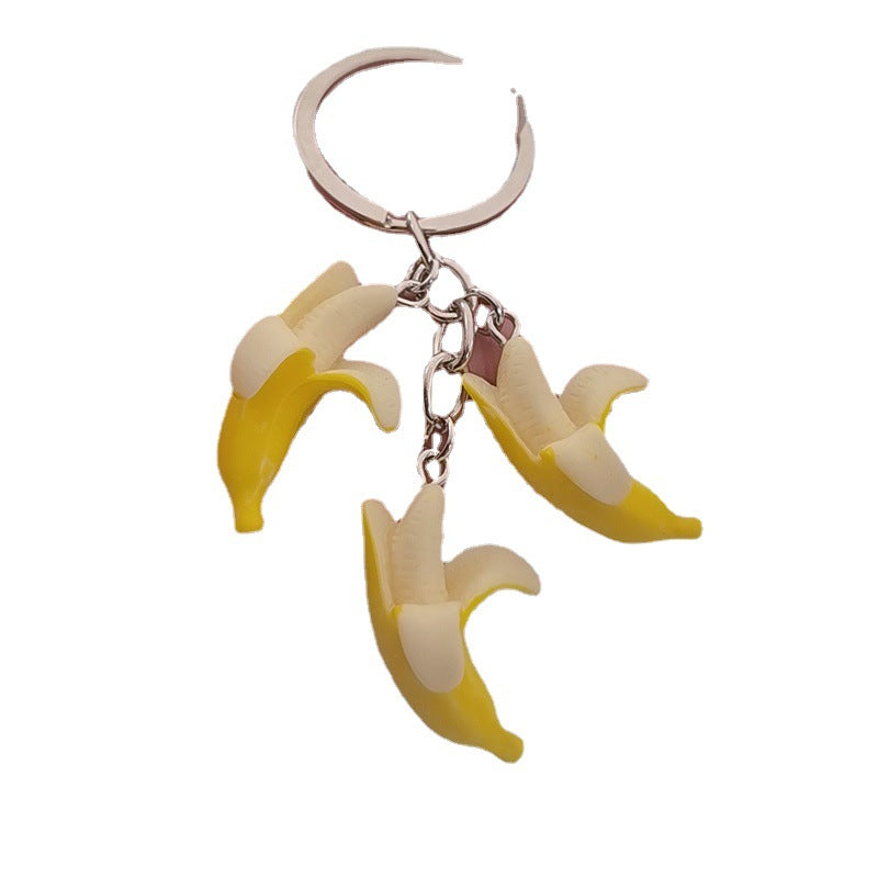 Diversión al por mayor Keychains de resina de resina de simulación de fruta de plátano pelado