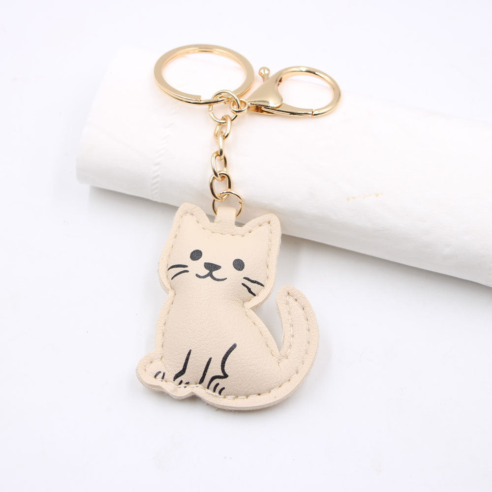 Wholesale Cute Kitten PU Leather Bag Charm Keychain Japanese Style Cartoon Cat Pendant For Car Keys Everyday Gift Accessory