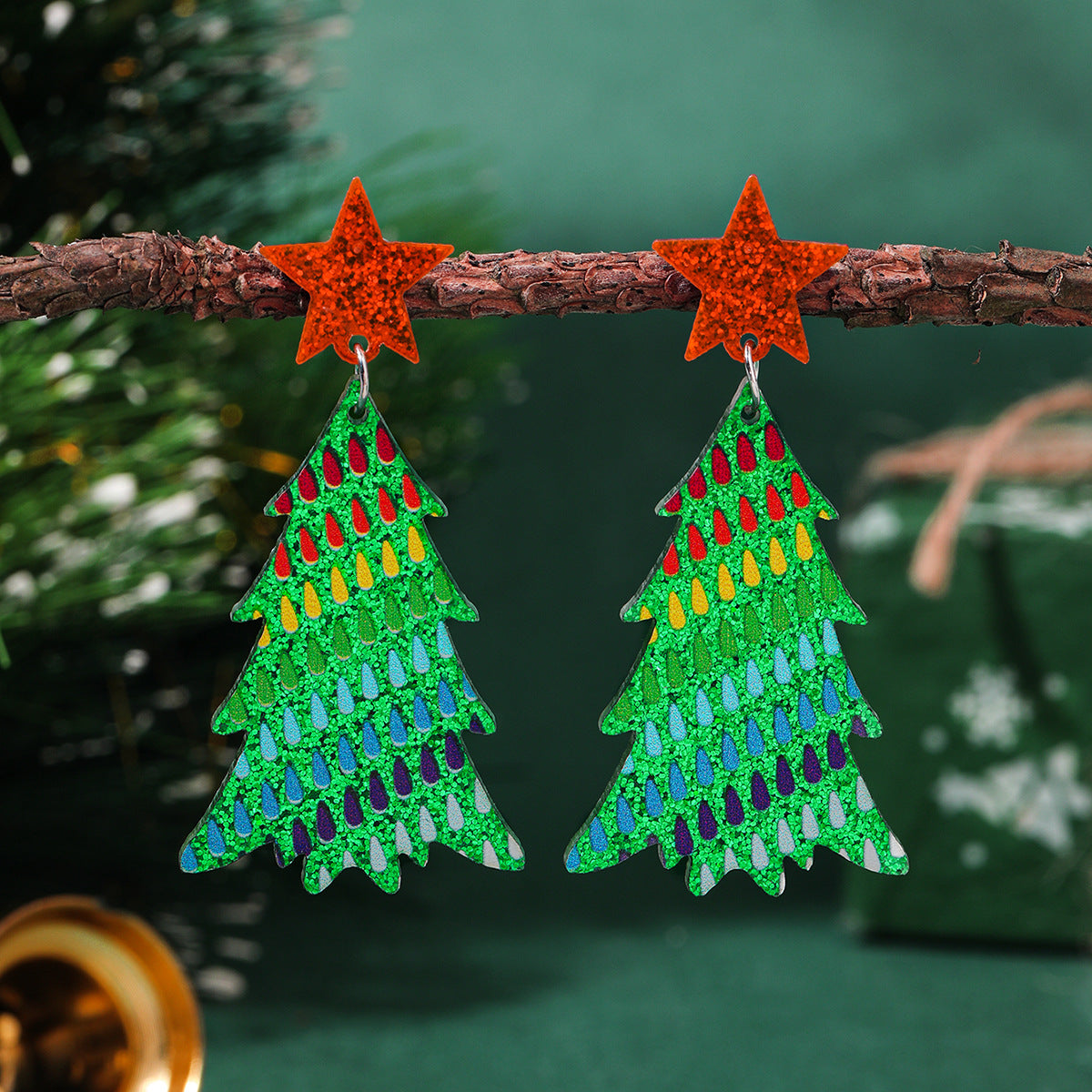 Wholesale Christmas tree earrings love acrylic Christmas ladies earrings