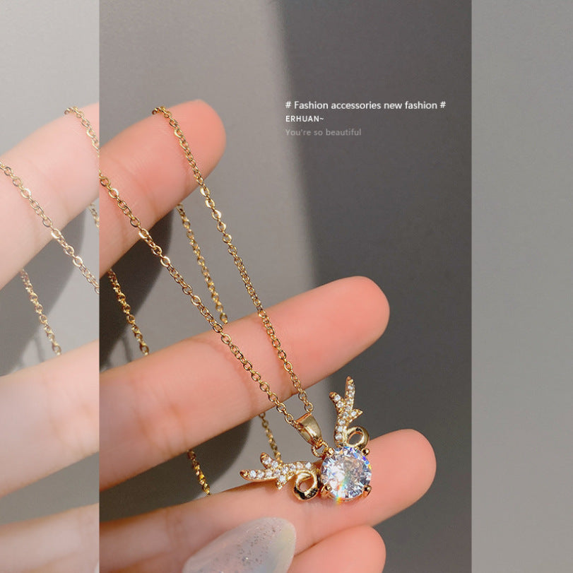 Wholesale Titanium steel zircon necklace female deer