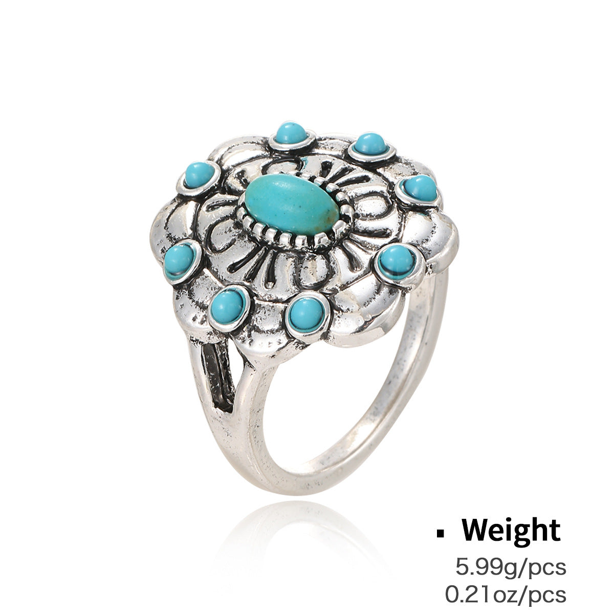 Wholesale Geometric turquoise teardrop gemstone retro ring