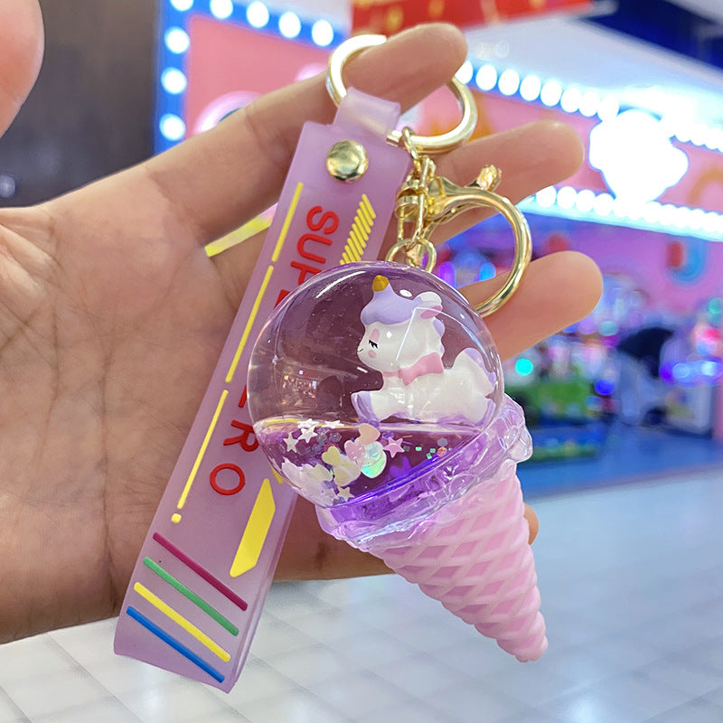 Wholesale Ice Cream Crystal Ball Quicksand Keychain
